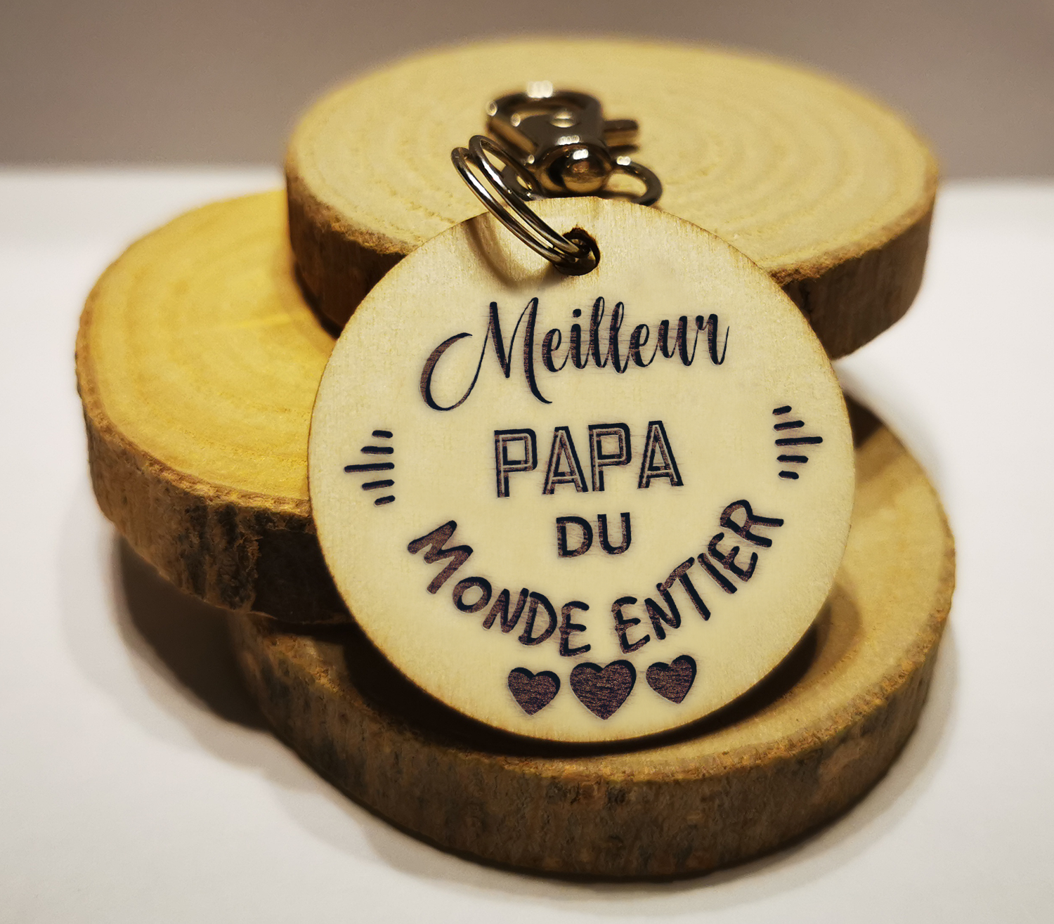 Porte-clés Meilleur Papa du Monde – Gravure bois