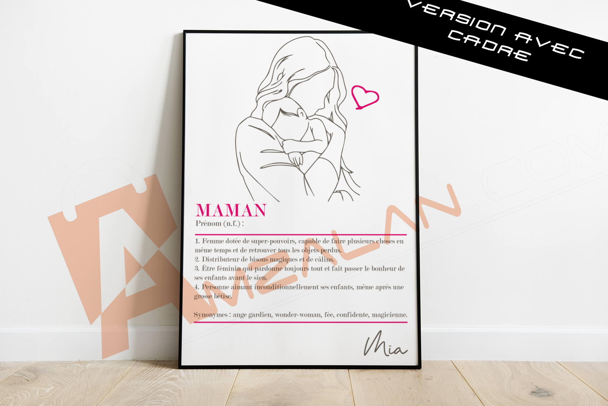 definition maman - Cadre A4 - Cadeau personnalise