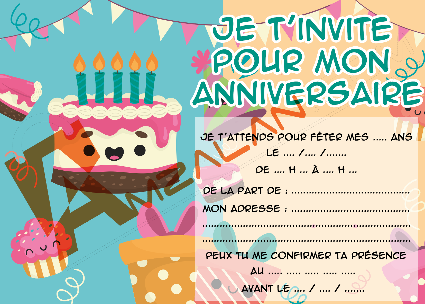 carte invitation anniversaire gâteaux lot de 6 avec enveloppe