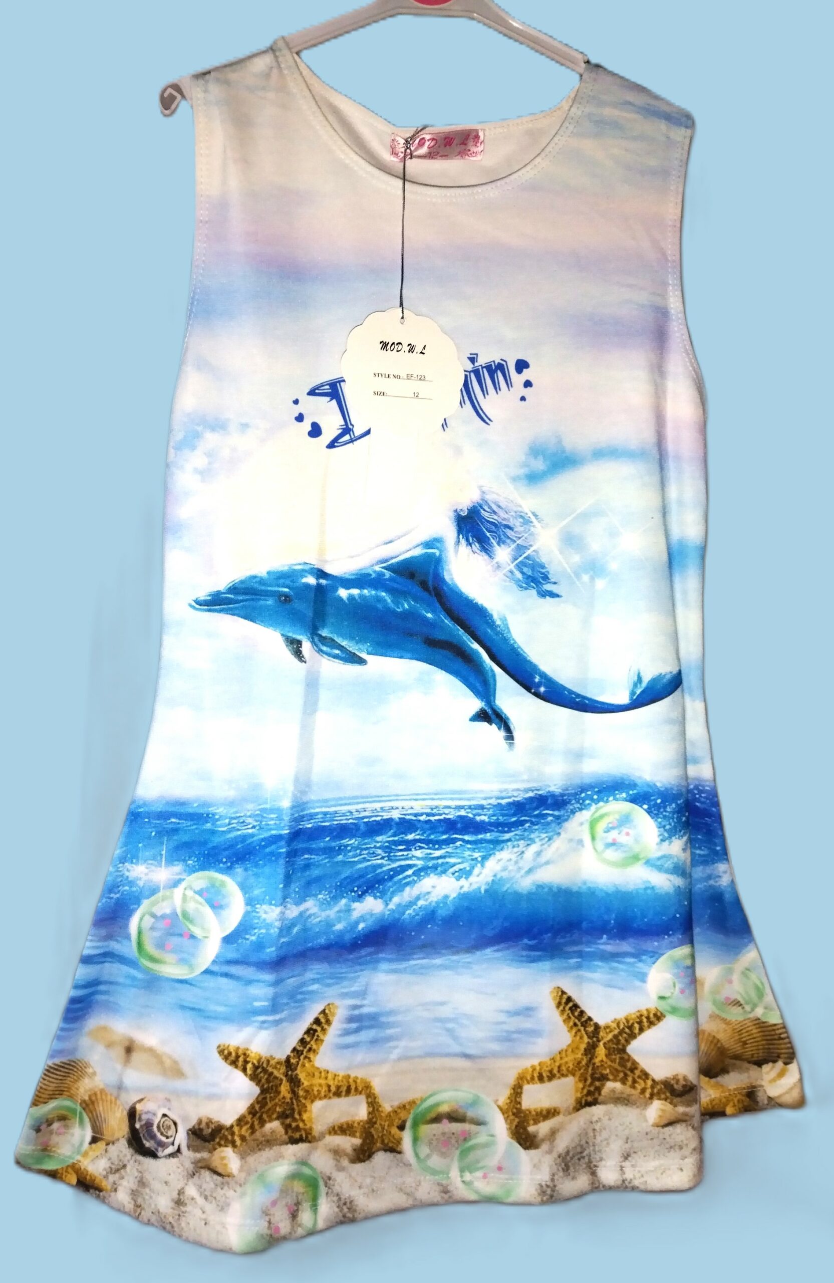 Robe imprimée dauphins plage sans manche- Robe trapèze